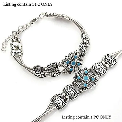 Earrings Yellow Chimes Yellow Chimes Oxidised Bracelet for Women Afghani Craft Work Ethnic Silver Oxidised Charm Bracelet for Women and Girls