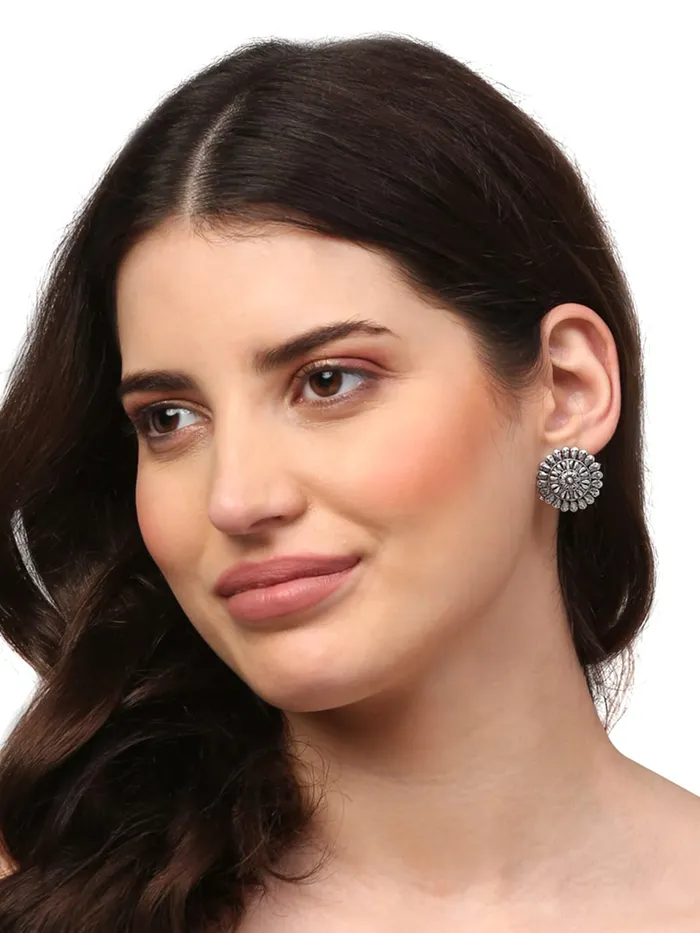 Earrings Yellow Chimes Yellow Chimes Oxidised Earrings for Women Set of 3 Pairs Traditional Antique Design Boho Silver Oxidized Earrings Combo For Women and Girls