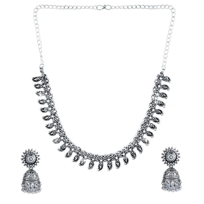 Earrings Yellow Chimes Yellow Chimes Oxidised Jewellery Sets Jewellery Set for Women Silver Oxidized YCTJNSTIRLEAFSL Earrings Yellow Chimes Yellow Chimes Oxidised Jewellery Sets Jewellery Set for Women Silver Oxidized YCTJNSTIRLEAFSL