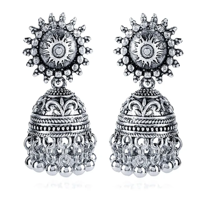 Earrings Yellow Chimes Yellow Chimes Oxidised Jewellery Sets Jewellery Set for Women Silver Oxidized YCTJNSTIRLEAFSL