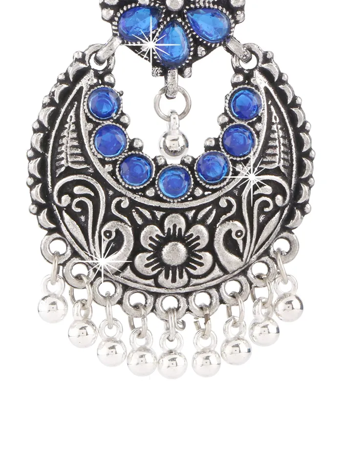 Earrings Yellow Chimes Yellow Chimes Oxidised Silver Traditional Chand Bali Earrings for Women and Girls
