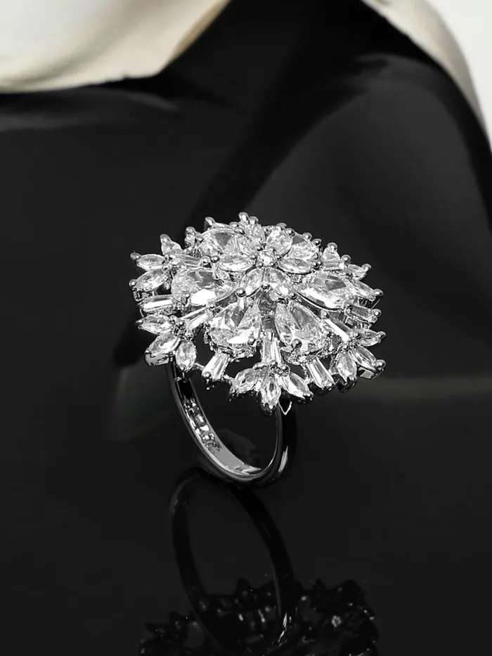 Earrings Yellow Chimes Yellow Chimes Rings for Women American Diamond Ring White ADStudded Adjustable Floral Finger Ring For Women And Girls RG 4 Adjustable