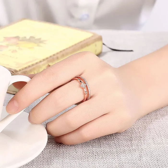 Earrings Yellow Chimes Yellow Chimes Rings for Women Rose gold plated White Crystal Stoned Stainless Steel metal Band Designed Ring for women and girlsSize 8