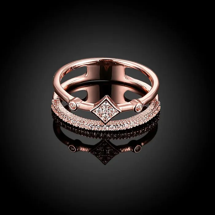 Earrings Yellow Chimes Yellow Chimes Rings for Women Rose gold plated White Crystal Stoned Stainless Steel metal Band Designed Ring for women and girlsSize 8