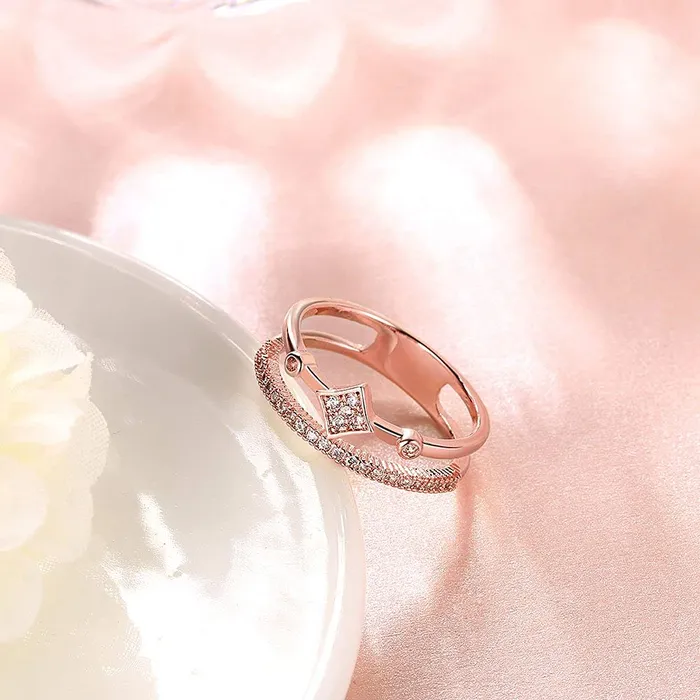 Earrings Yellow Chimes Yellow Chimes Rings for Women Rose gold plated White Crystal Stoned Stainless Steel metal Band Designed Ring for women and girlsSize 8