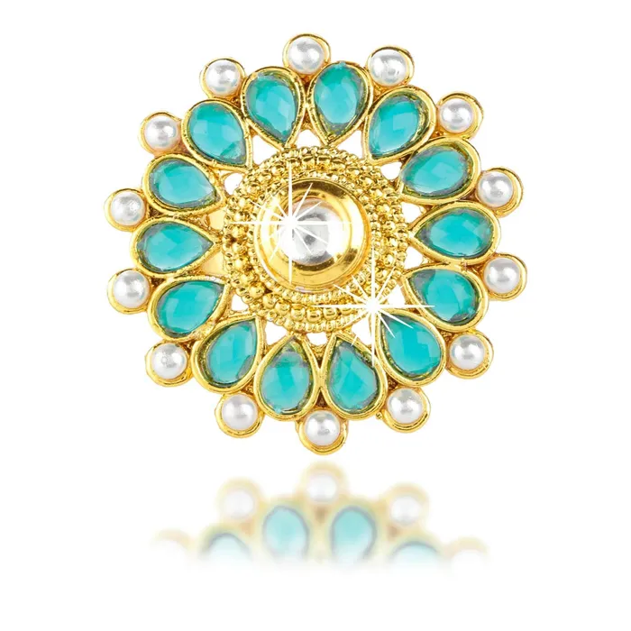 Earrings Yellow Chimes Yellow Chimes Rings for Women Traditional Rings Turquoise Pearl Studded Gold Plated Cocktail Wedding Rings for Women and Girls