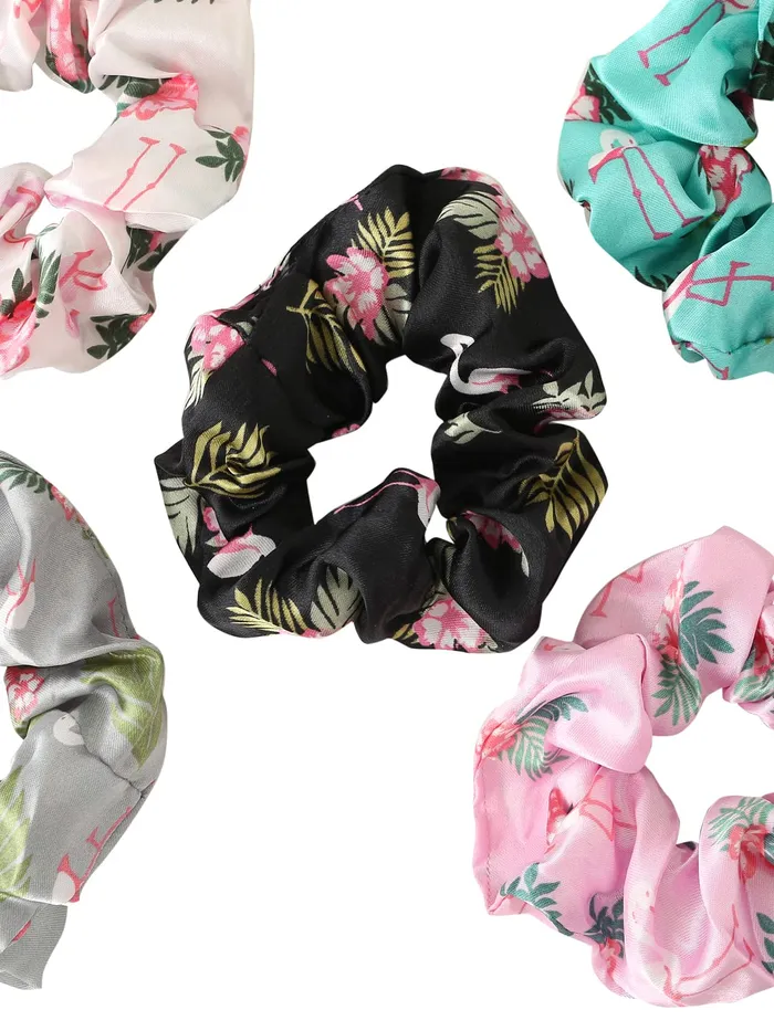 Earrings Yellow Chimes Yellow Chimes Scrunchies for Women Set of 5 Scrunchies Hair Ties Floral Print Satin Scrunchies Ponytail Holders For Women and Girls Hair Accessories