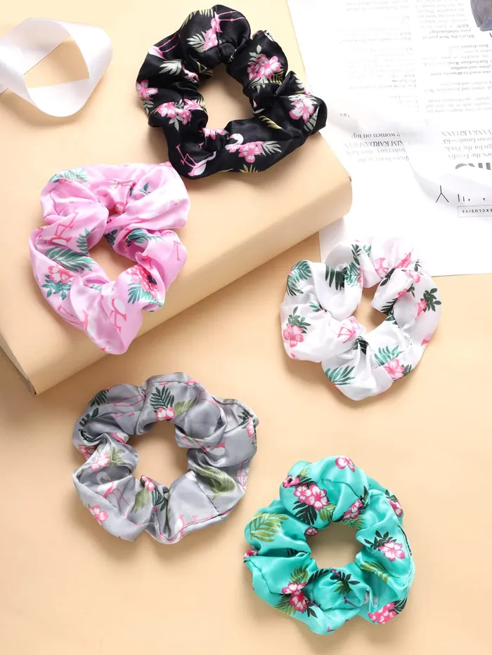 Earrings Yellow Chimes Yellow Chimes Scrunchies for Women Set of 5 Scrunchies Hair Ties Floral Print Satin Scrunchies Ponytail Holders For Women and Girls Hair Accessories