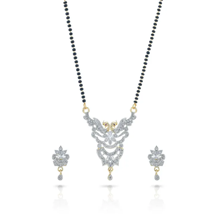Earrings Yellow Chimes Yellow Chimes Sparkling ADAmerican Diamond Studded Ethnic Traditional Black Beads Designer Mangalsutra Pendant Set with Earrings for Women Earrings Yellow Chimes Yellow Chimes Sparkling ADAmerican Diamond Studded Ethnic Traditional Black Beads Designer Mangalsutra Pendant Set with Earrings for Women