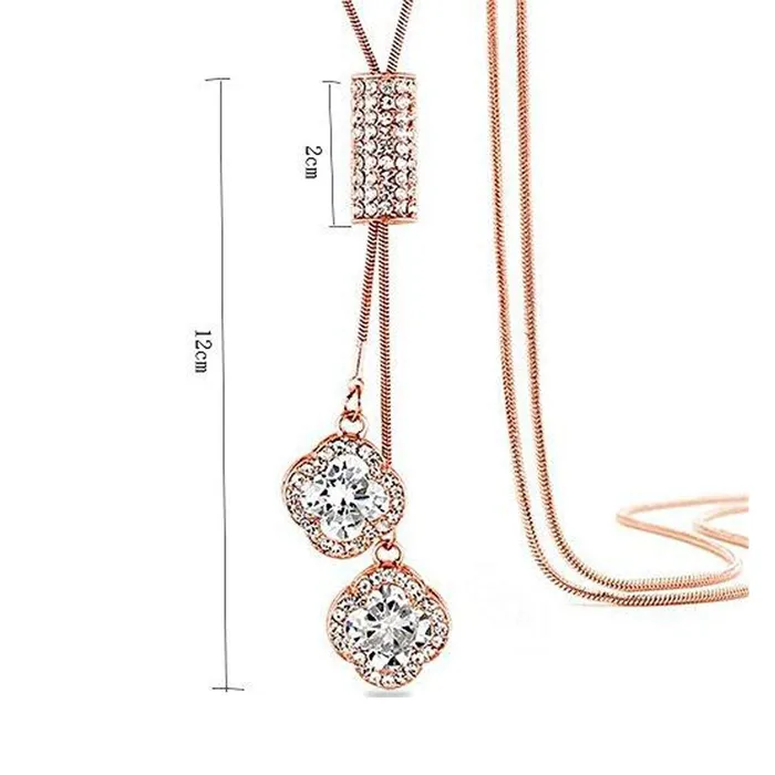 Earrings Yellow Chimes Yellow Chimes Sparkling Crystal Rose Gold Stylish Long Chain Pendant Necklace for Womena nd Girls