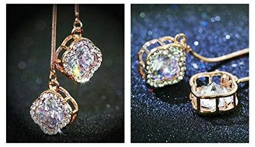 Earrings Yellow Chimes Yellow Chimes Sparkling Crystal Rose Gold Stylish Long Chain Pendant Necklace for Womena nd Girls