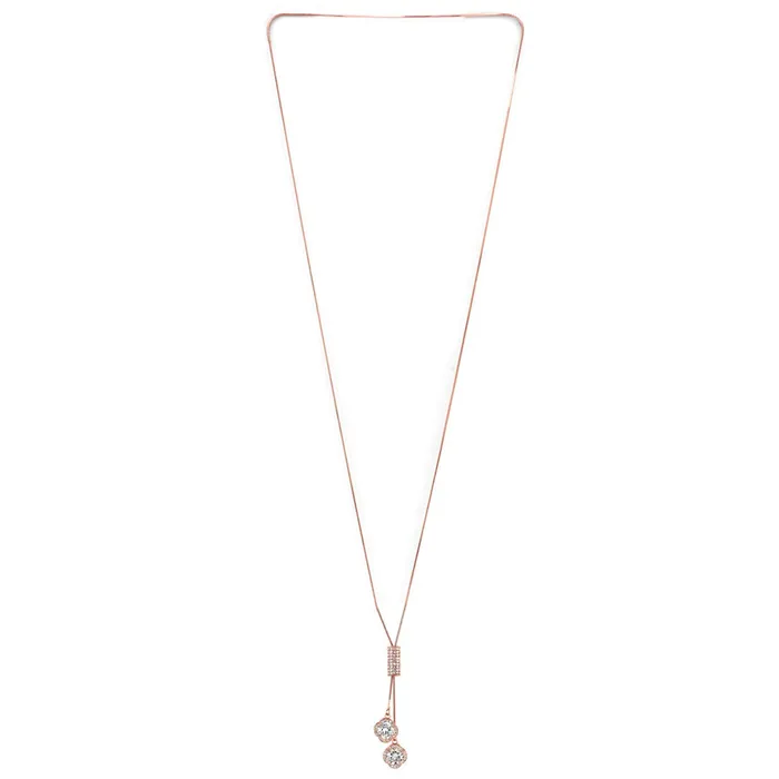 Earrings Yellow Chimes Yellow Chimes Sparkling Crystal Rose Gold Stylish Long Chain Pendant Necklace for Womena nd Girls