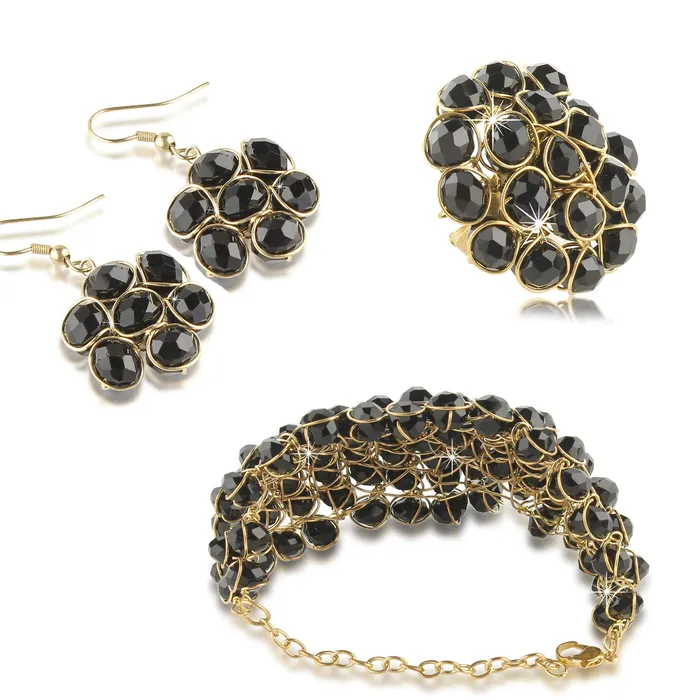 Earrings Yellow Chimes Yellow Chimes Stylish Crystal Beads Combo Bracelet Earrings Ring Set for Women and Girls