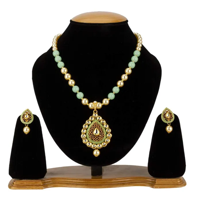 Earrings Yellow Chimes Yellow Chimes Traditional Pearl Kundan Gold Plated Necklace Woth Drop Earrings for Women