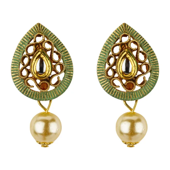 Earrings Yellow Chimes Yellow Chimes Traditional Pearl Kundan Gold Plated Necklace Woth Drop Earrings for Women