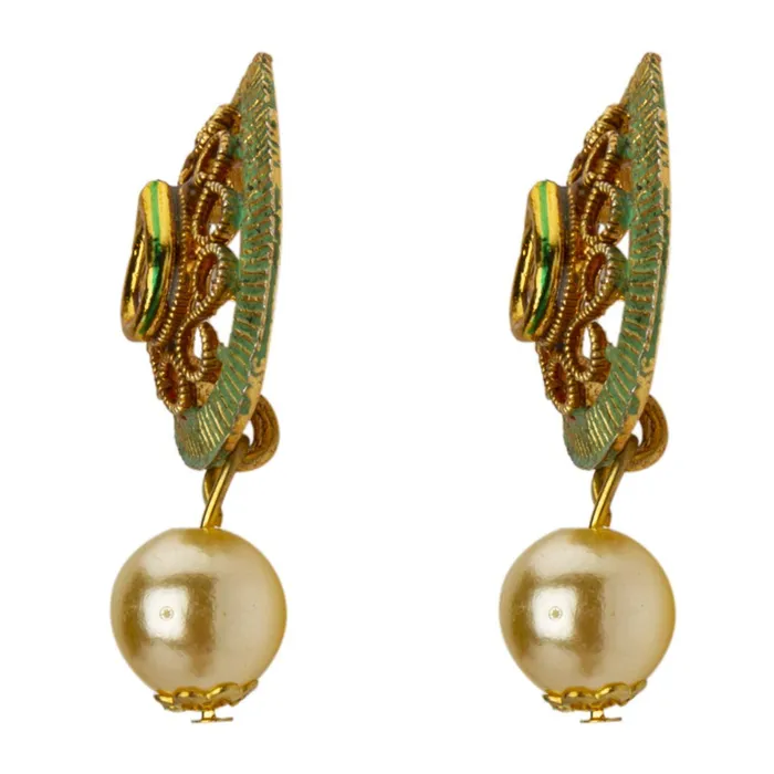 Earrings Yellow Chimes Yellow Chimes Traditional Pearl Kundan Gold Plated Necklace Woth Drop Earrings for Women