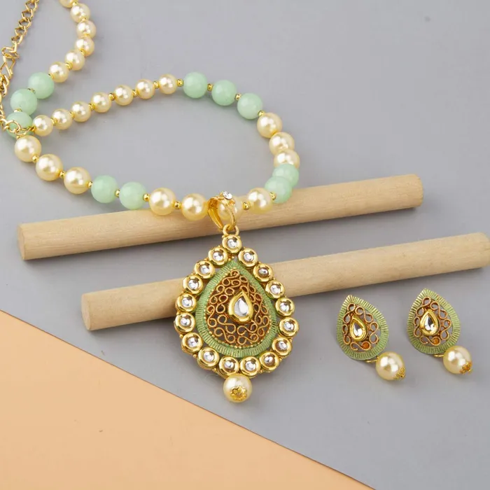 Earrings Yellow Chimes Yellow Chimes Traditional Pearl Kundan Gold Plated Necklace Woth Drop Earrings for Women