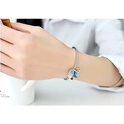 Earrings Yellow Chimes Yellow Chimes Women Crystal Bracelets Swan Shaped Silver Plated Bracelets Blue CZ Crystals Bracelet For Woman Birthday Gift for Girls Women Anniversary Gift for Wife