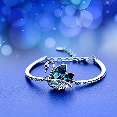 Earrings Yellow Chimes Yellow Chimes Women Crystal Bracelets Swan Shaped Silver Plated Bracelets Blue CZ Crystals Bracelet For Woman Birthday Gift for Girls Women Anniversary Gift for Wife