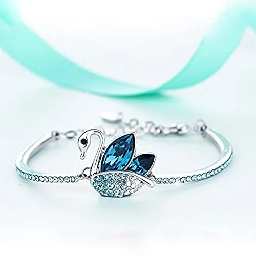 Earrings Yellow Chimes Yellow Chimes Women Crystal Bracelets Swan Shaped Silver Plated Bracelets Blue CZ Crystals Bracelet For Woman Birthday Gift for Girls Women Anniversary Gift for Wife