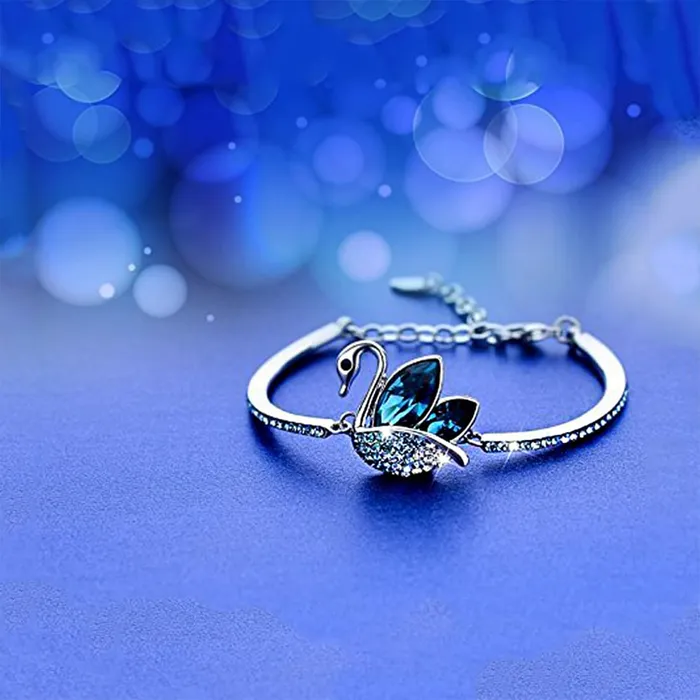 Earrings Yellow Chimes Yellow Chimes Women Crystal Bracelets Swan Shaped Silver Plated Bracelets Blue CZ Crystals Bracelet For Woman Birthday Gift for Girls Women Anniversary Gift for Wife