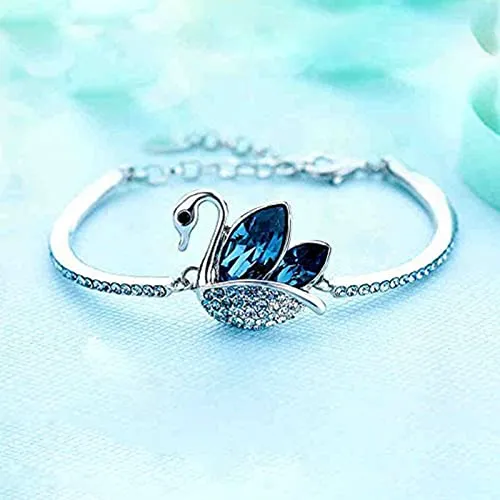 Earrings Yellow Chimes Yellow Chimes Women Crystal Bracelets Swan Shaped Silver Plated Bracelets Blue CZ Crystals Bracelet For Woman Birthday Gift for Girls Women Anniversary Gift for Wife