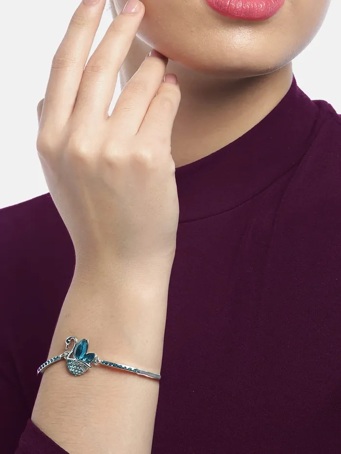 Earrings Yellow Chimes Yellow Chimes Women Crystal Bracelets Swan Shaped Silver Plated Bracelets Blue CZ Crystals Bracelet For Woman Birthday Gift for Girls Women Anniversary Gift for Wife