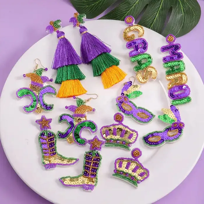 Get Signatured Earrings Beaded Mardi Gras Earrings Get Signatured Earrings Beaded Mardi Gras Earrings
