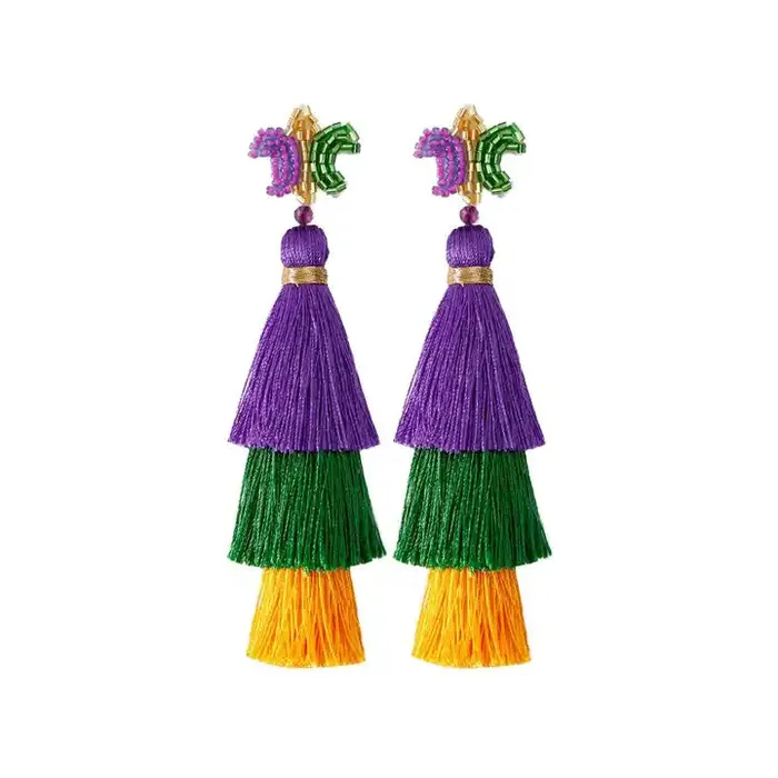 Get Signatured Earrings Beaded Mardi Gras Earrings Get Signatured Earrings Beaded Mardi Gras Earrings