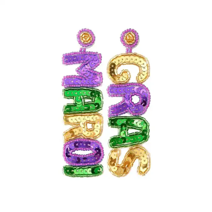 Get Signatured Earrings Beaded Mardi Gras Earrings Get Signatured Earrings Beaded Mardi Gras Earrings