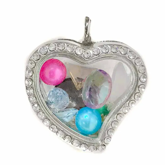 Glass Locket Pendant Magnetic Heart Rhinestones GLPM004 Necklaces