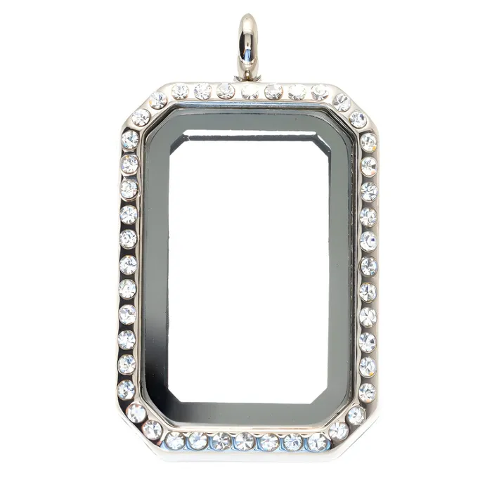 Glass Locket Pendant Magnetic Rectangle Rhinestone JE0214 Necklaces