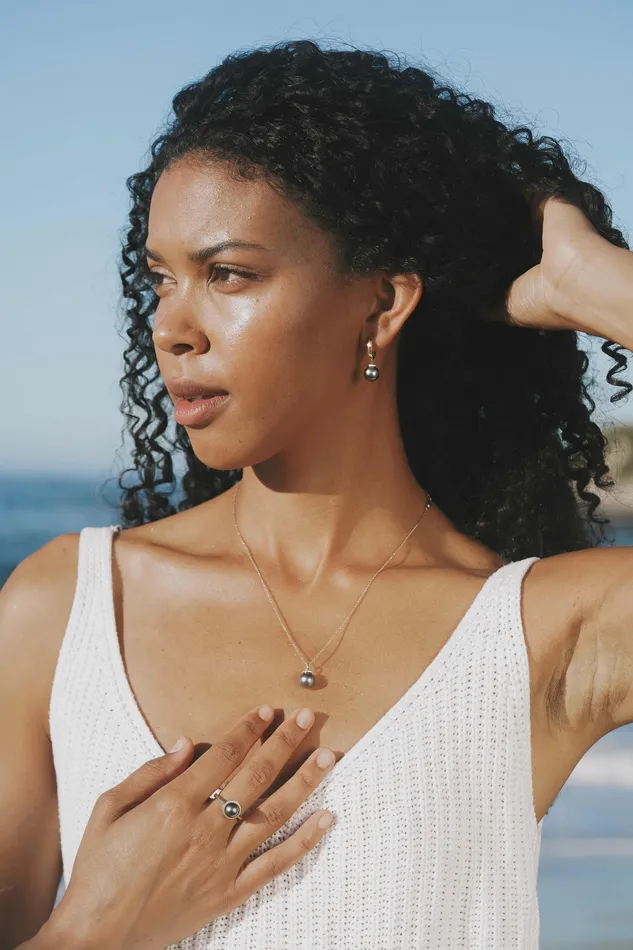 Golden Pink Tahitian Pearl Diamond Halo Necklace Kamoka Pearl Necklaces