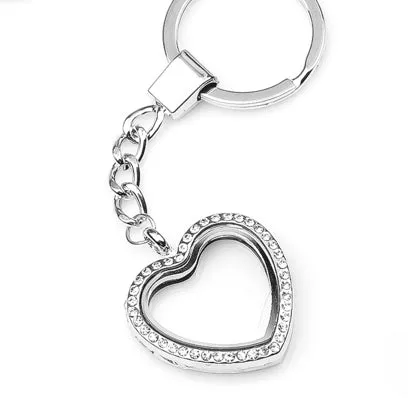 JE0116 Necklaces Glass Locket Keychain Magnetic 30mm Heart Rhinestone