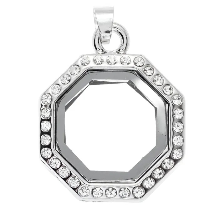 JE0219 Glass Locket Pendant Magnetic Petite Octagon Necklaces