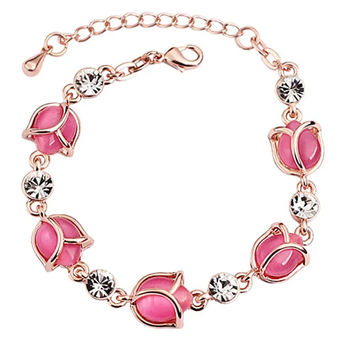 Kairangi Bracelets Kairangi Bracelet for Women and Girls Rose Gold Plated Rose Buds Opal Stone Chain Bracelet for Girls Birthday Gift for Girls and Women Anniversary Gift for Wife