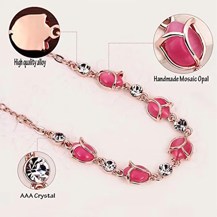 Kairangi Bracelets Kairangi Bracelet for Women and Girls Rose Gold Plated Rose Buds Opal Stone Chain Bracelet for Girls Birthday Gift for Girls and Women Anniversary Gift for Wife