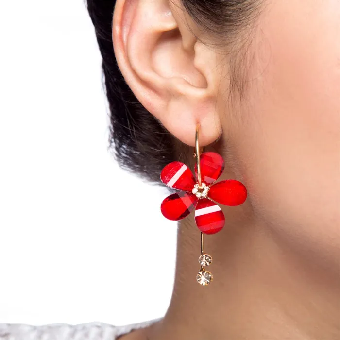 Kairangi Earrings Kairangi Earrings for Women and Girls Fashion Red Hoop and Dangler Earring Gold Plated Hoops Floral Shaped Western Earrings Birthday Gift for Girls and Women Anniversary Gift for Wife