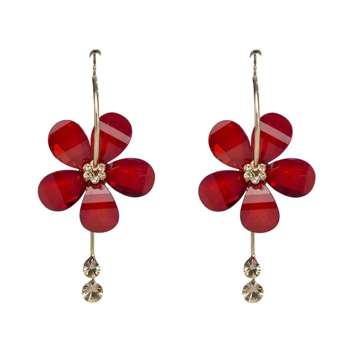 Kairangi Earrings Kairangi Earrings for Women and Girls Fashion Red Hoop and Dangler Earring Gold Plated Hoops Floral Shaped Western Earrings Birthday Gift for Girls and Women Anniversary Gift for Wife