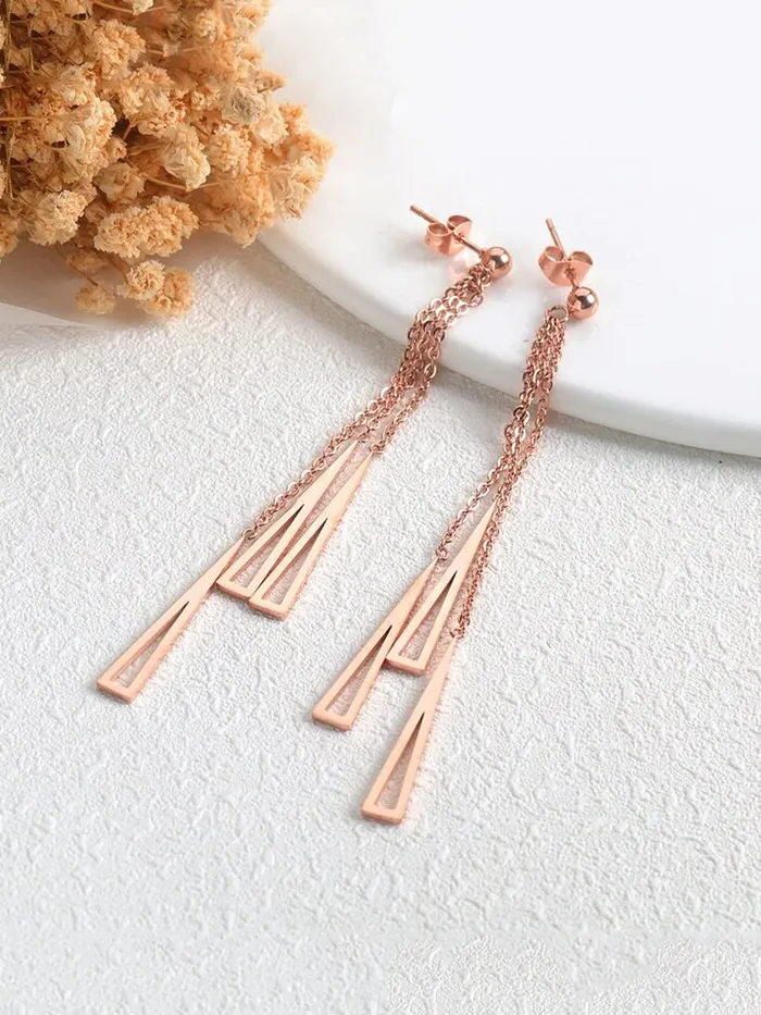 Kairangi Long Earrings for Women Western Rose Gold Plated Stainless Steel Geometric Long Chain Danglers Earrings For Women and Girls Kairangi Bracelets