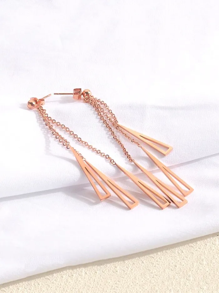 Kairangi Long Earrings for Women Western Rose Gold Plated Stainless Steel Geometric Long Chain Danglers Earrings For Women and Girls Kairangi Bracelets