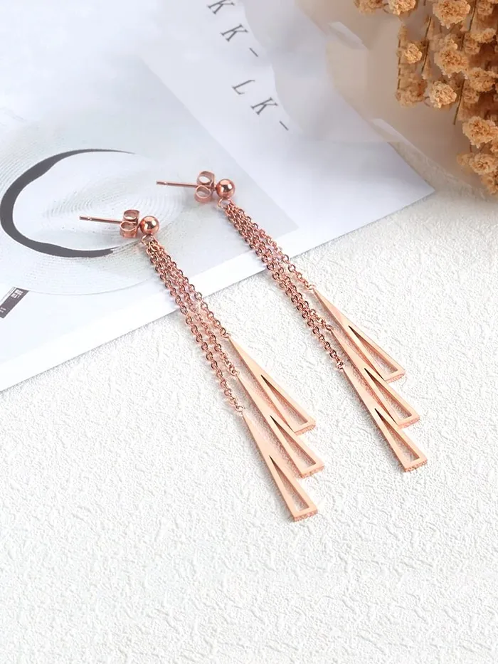 Kairangi Long Earrings for Women Western Rose Gold Plated Stainless Steel Geometric Long Chain Danglers Earrings For Women and Girls Kairangi Bracelets
