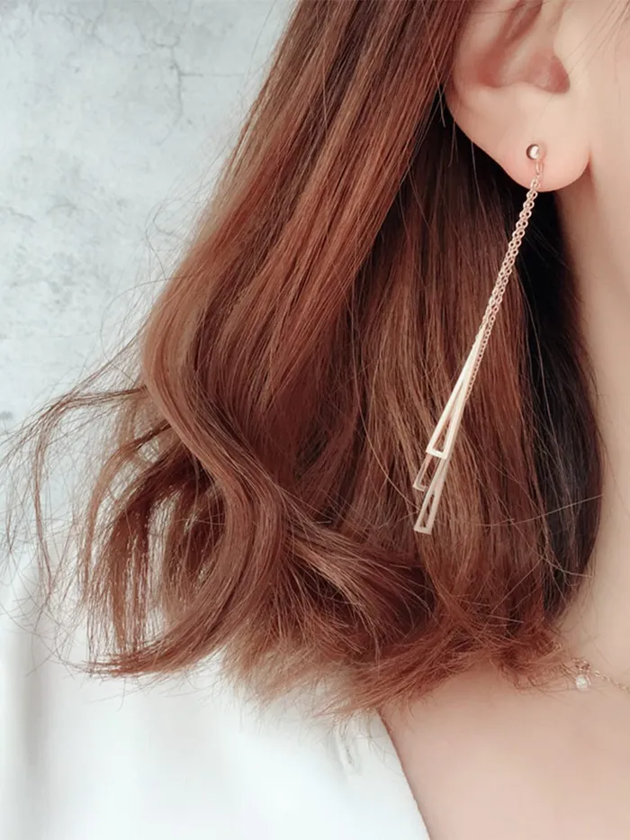 Kairangi Long Earrings for Women Western Rose Gold Plated Stainless Steel Geometric Long Chain Danglers Earrings For Women and Girls Kairangi Bracelets