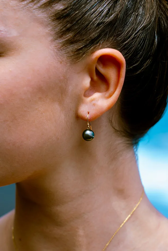 Kamoka Pearl Golden Aubergine Peacock Tahitian Pearl Dangle Earrings Earrings
