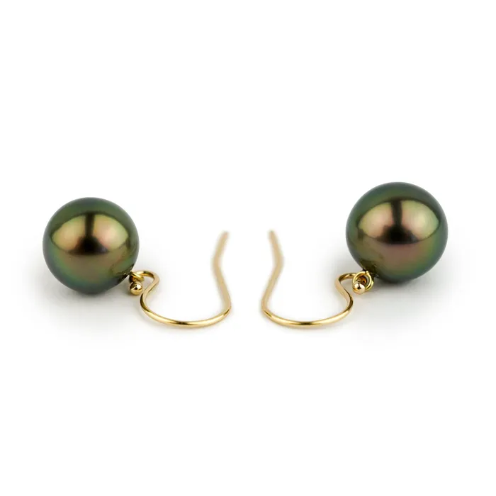 Kamoka Pearl Golden Aubergine Peacock Tahitian Pearl Dangle Earrings Earrings