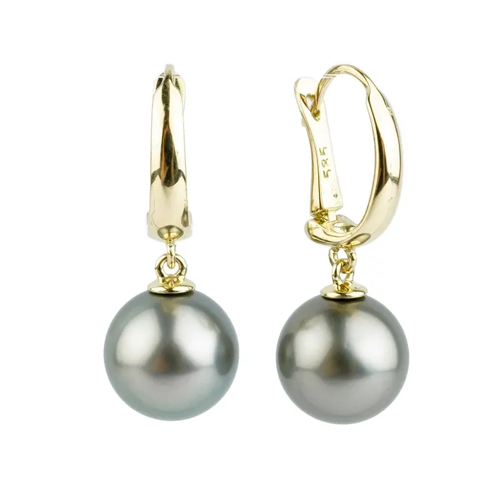 Light Silvery 107mm Tahitian Pearl LeverBack Earrings on 14K Yellow Gold Kamoka Pearl Earrings Light Silvery 107mm Tahitian Pearl LeverBack Earrings on 14K Yellow Gold Kamoka Pearl Earrings