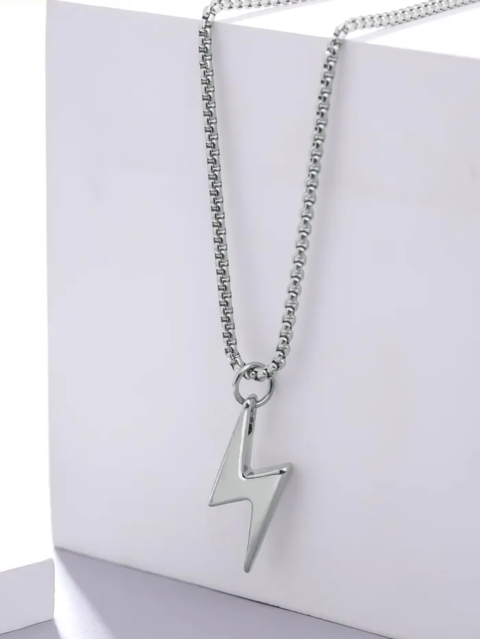 Lightning Bolt Pendant Necklace Stainless Steel Chain for Men 59cm Silver Yellow Chimes Bracelets
