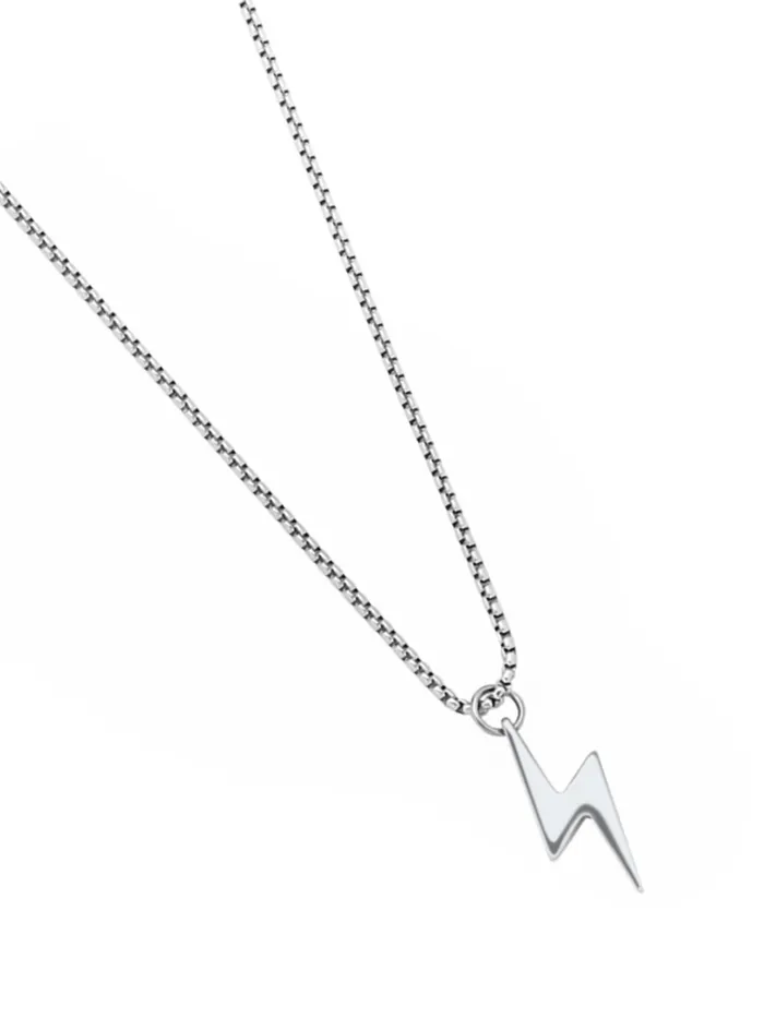 Lightning Bolt Pendant Necklace Stainless Steel Chain for Men 59cm Silver Yellow Chimes Bracelets