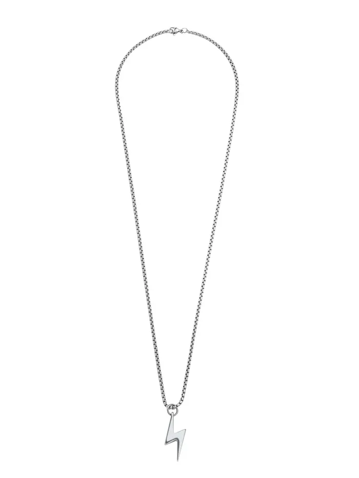 Lightning Bolt Pendant Necklace Stainless Steel Chain for Men 59cm Silver Yellow Chimes Bracelets