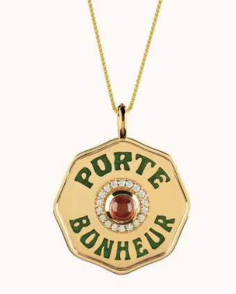 Marlo Laz Necklaces Porte Bonheur Enamel Coin Necklace